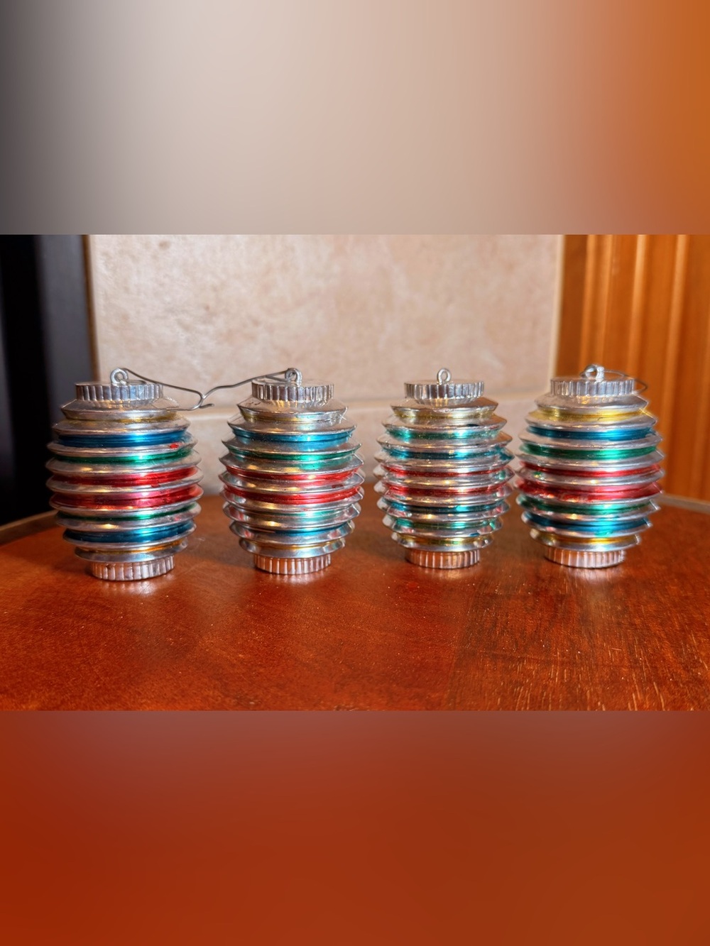 VINTAGE Set of 4 Bradford Plastic Barrel / Lantern Christmas Ornaments